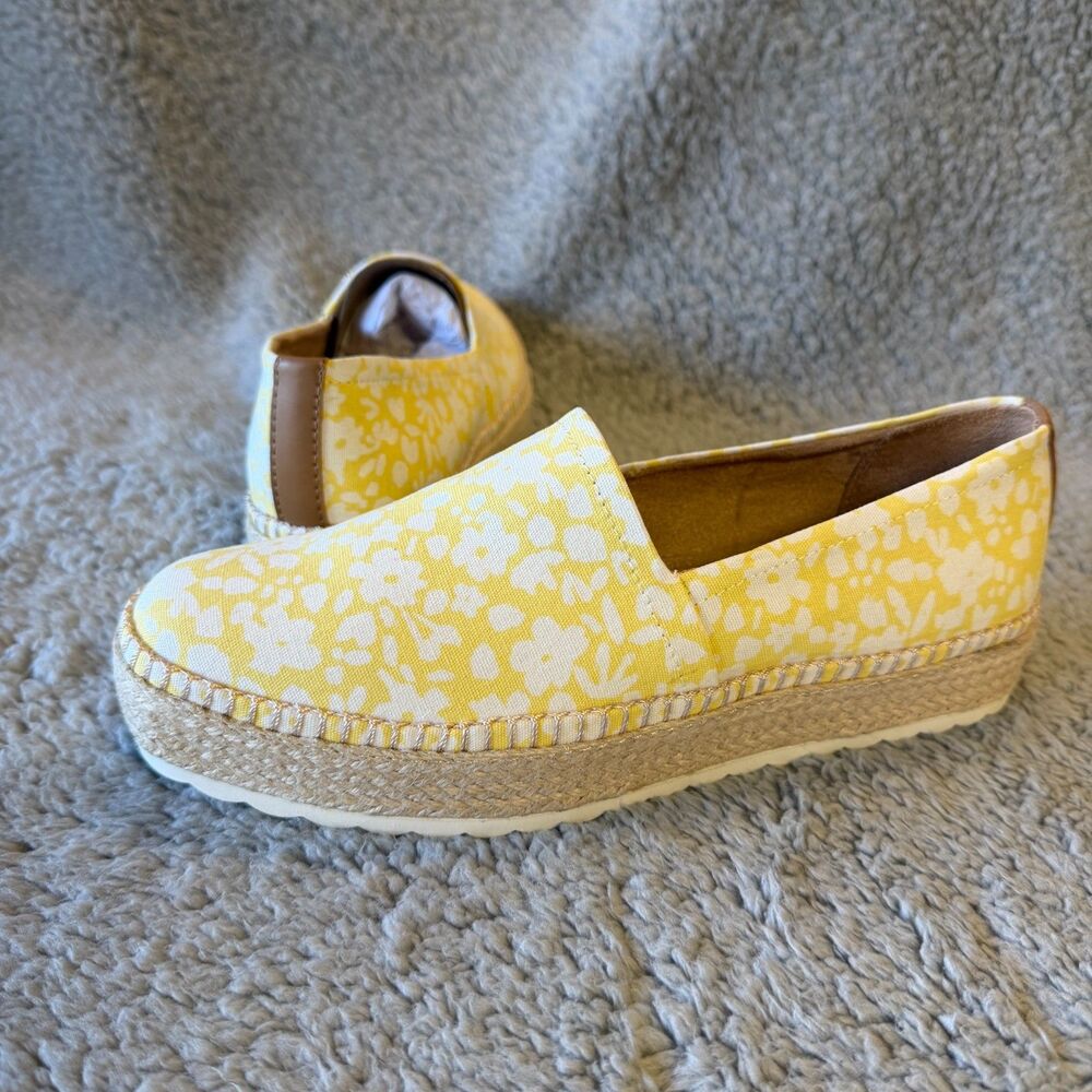 DR. SCHOLLS Shoes Womens 7 Yellow Floral Espadrille Platform Slip-On Loafers